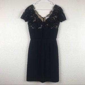 Oscar de la Renta Black Midi Dress with Lace Bodice